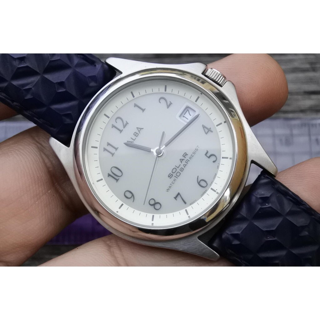 นาฬิกา Vintage มือสองญี่ปุ่น Alba Solar V145 0B50 Roman Numeral Dial ผู้ชาย ระบบ Quartz ทรงกลม 37mm 