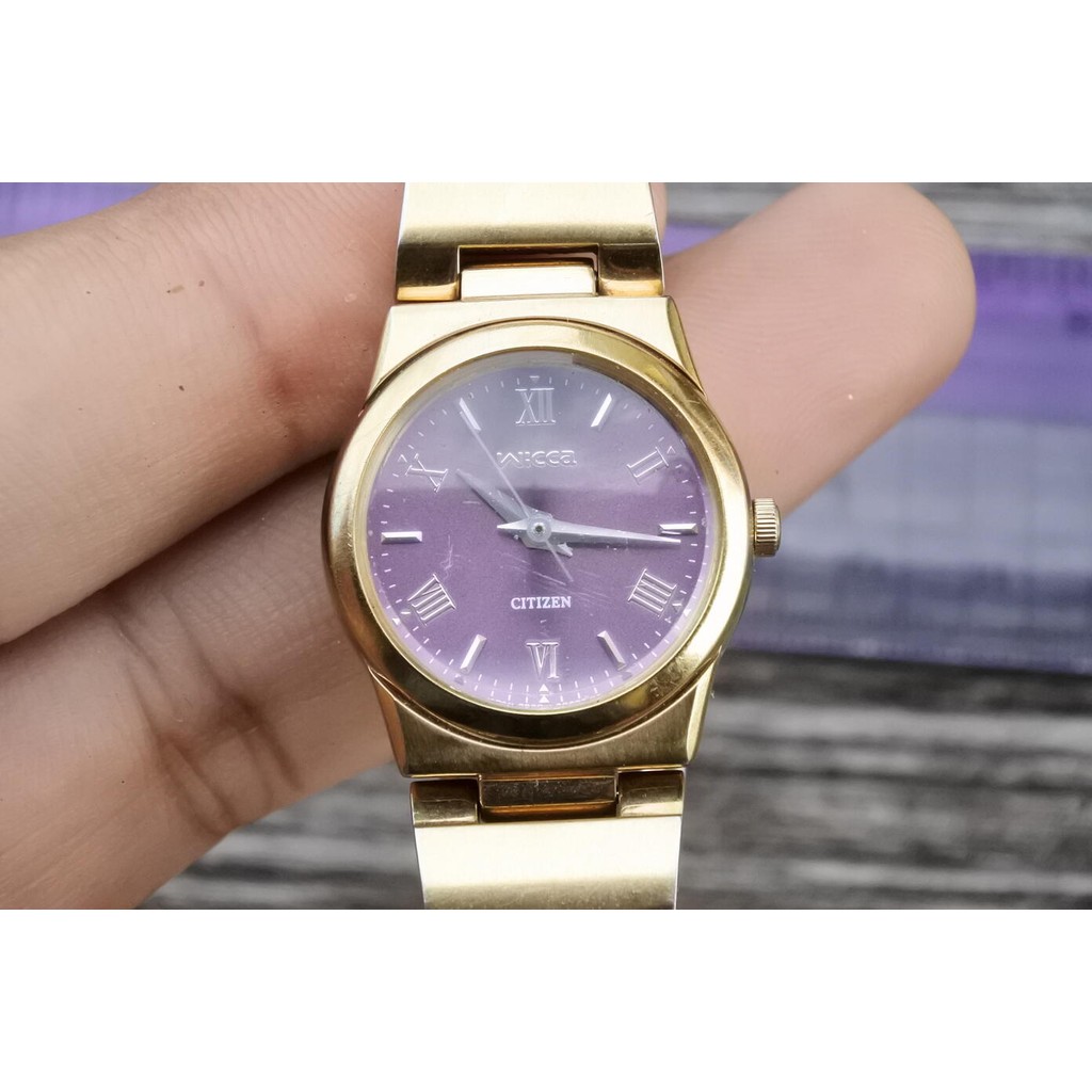 นาฬิกา Vintage มือสองญี่ปุ่น Citizen Wicca 5930 Purple Dial ผู้หญิง ระบบ Quartz ทรงกลม 23mm ใช้งานได