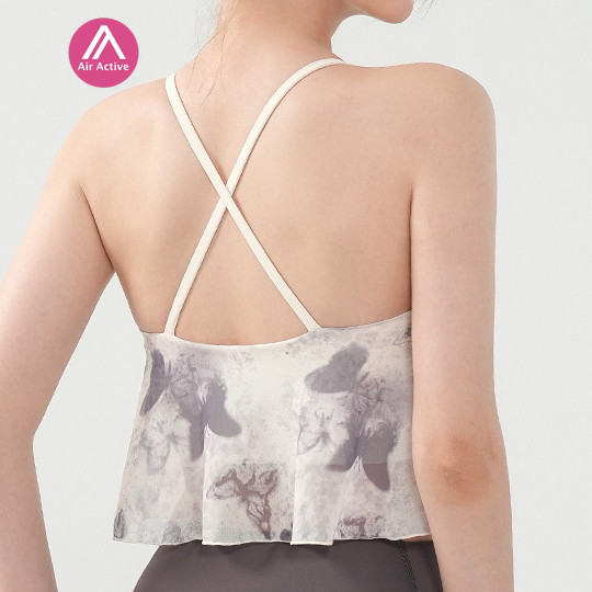 Yoga Sports Bra Fixed Pads Cross Back Butterfly Print