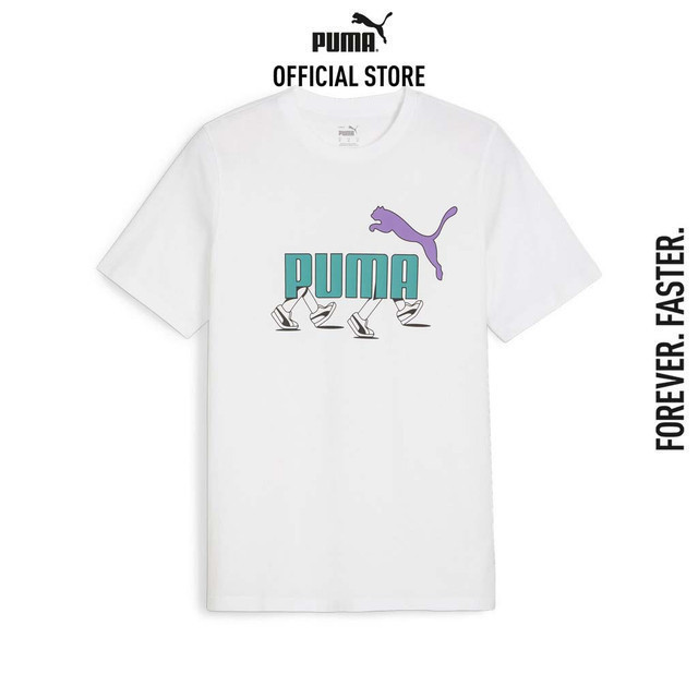 PUMA BASICS - เสื้อยืดผู้ชายลายกราฟิกรองเท้าผ้าใบ สีขาว - 68017802