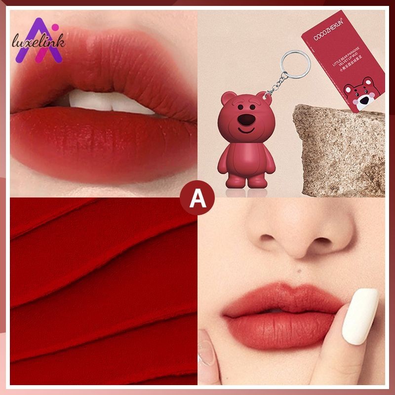 luxelinkchainchain Bear Lip Mud Matte Lipstick Velvet Lip Glaze ลิปสติกพกพาน่ารัก