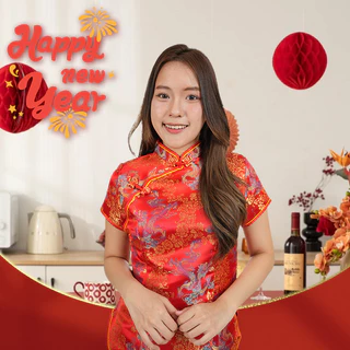 เสื้อจีน เสื้อเดี่ยว สีแดง สำหรับผู้หญิง คอจีน ปักกระดุมจีน มีซิปข้าง 03/04/07/09/10/11/12/13/19