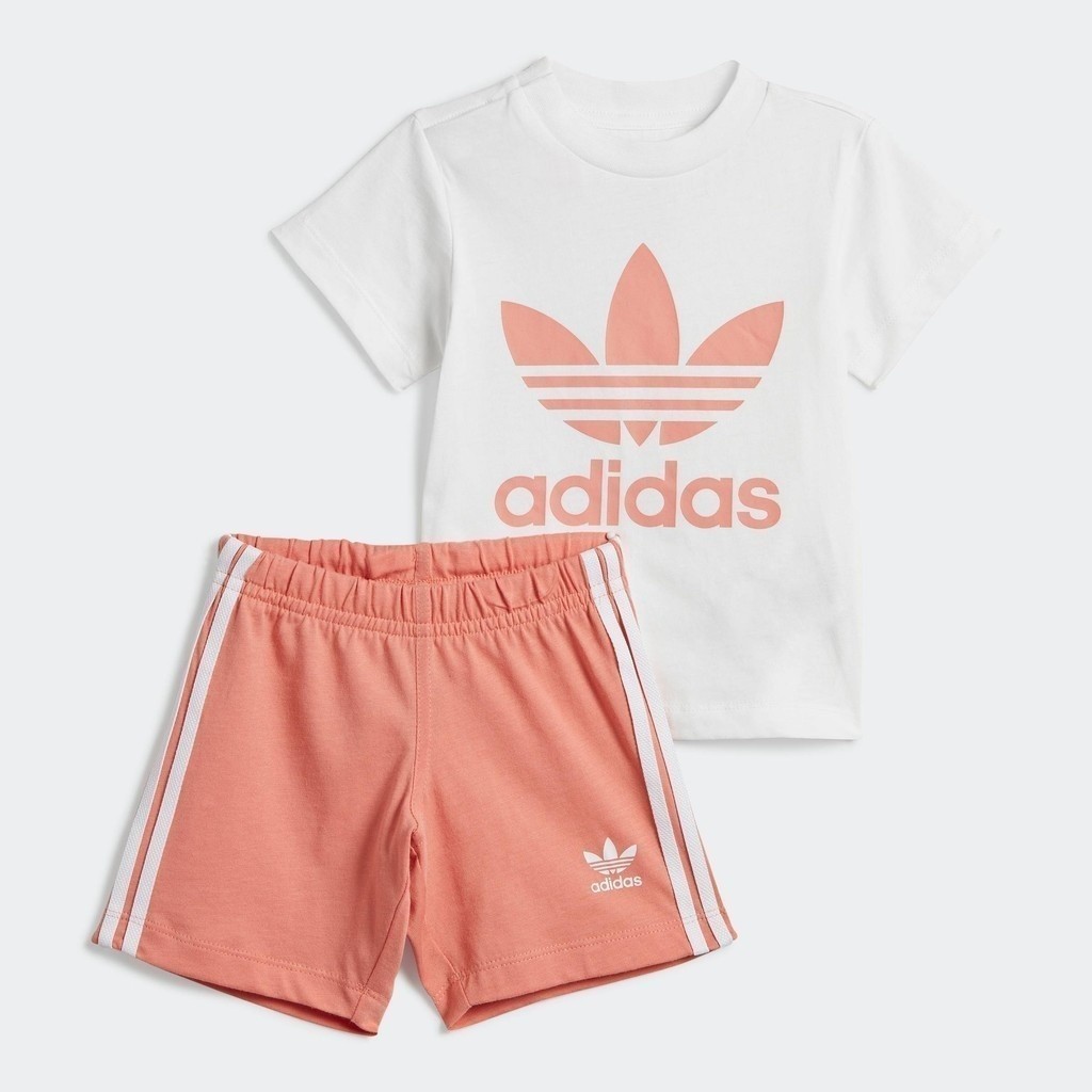 adidas ไลฟ์สไตล์ ชุดเสื้อยืดและกางเกงขาสั้น Trefoil เด็ก สีขาว IJ5422