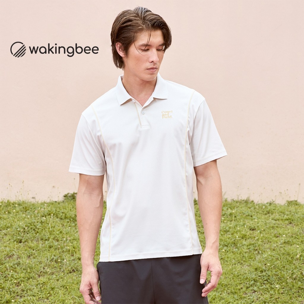 Wakingbee Eagle Shirt (Cream) เสื้อโปโลผู้ชาย แขนสั้น ทรงสวย ดีไซน์เดินเส้น ปัก ผ้ากันยูวี แห้งไว สำหรับกอล์ฟ เทนนิส