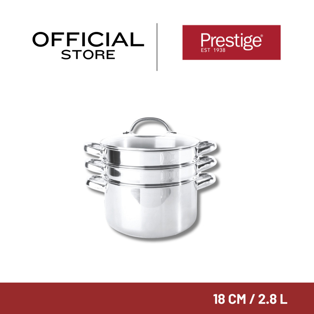 Prestige MULTI STEAMER SET ชุดซึ้งนึ่งอาหารสแตนเลสสตีล รุ่น advantage กว้าง 18 ซ.ม.ความจุ 2.8 ลิตร(77126-C)