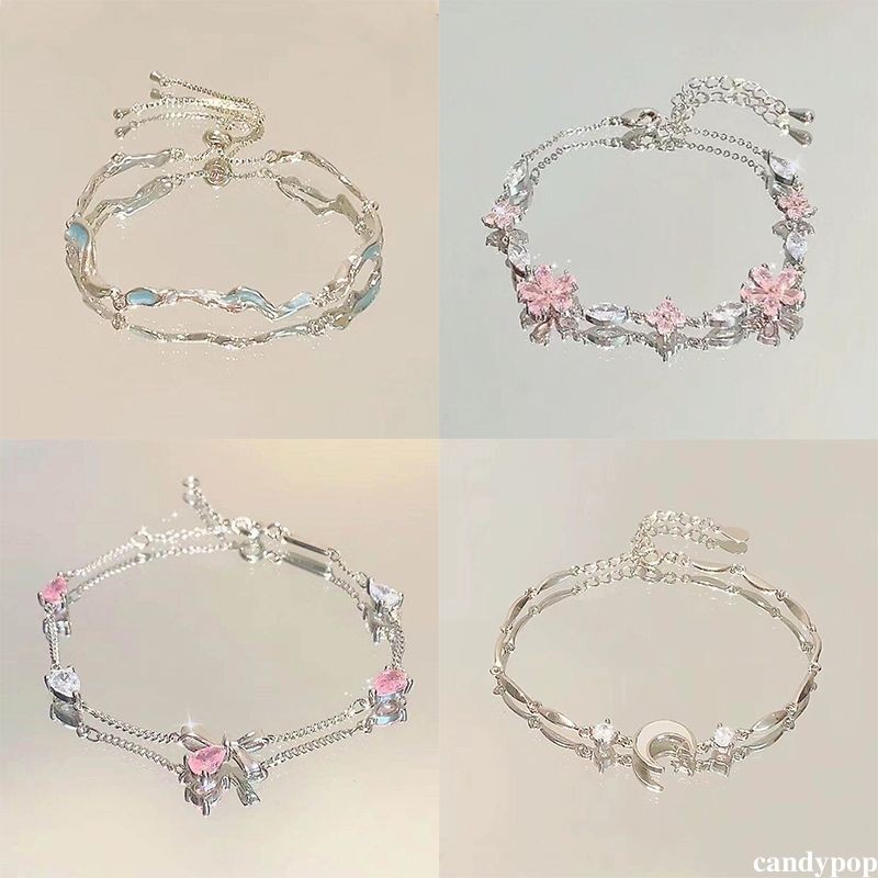 candypop Pink Cherry Blossom Bow สร้อยข้อมือผู้หญิง Niche High-end สร้อยข้อมือ Best Friend สร้อยข้อมือ