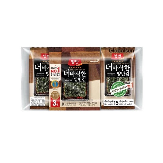สาหร่าย Yangban Double Roasted Seasoned Laver 15G สาหร่ายทอดกรอบ นำเข้าจากเกาหลี (5Gx3) Seaweed