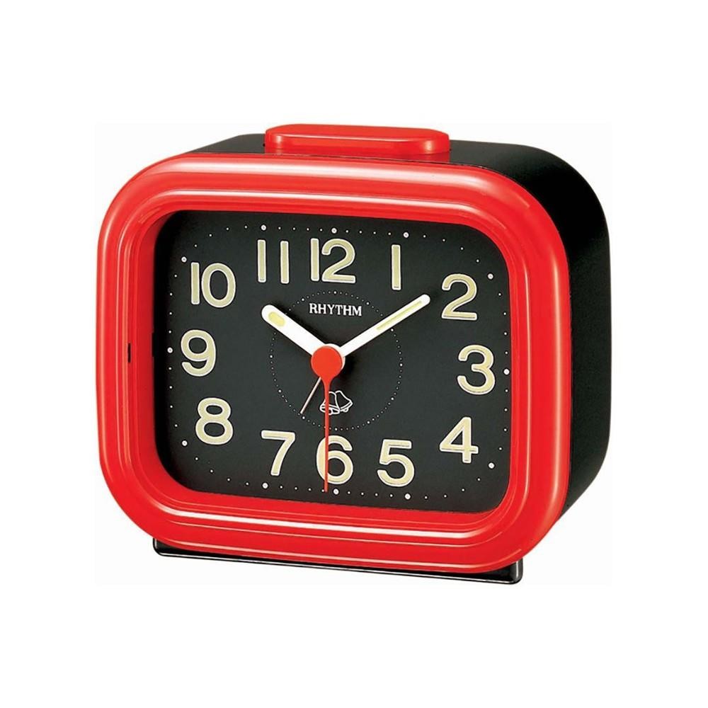 RHYTHM นาฬิกาตั้งโต๊ะพลาสติก RHYTHM 4RA888-R02 4X4.5 นิ้ว สีแดง/ดำ ของตกแต่งบ้าน นาฬิกา PLASTIC TABL