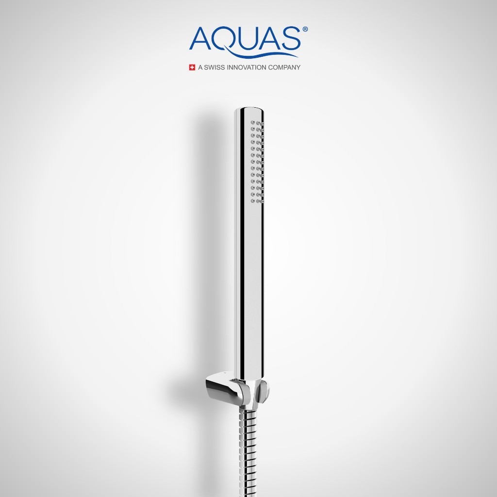 ชุดฝักบัว สลิม ทรงกระบอก สีโครเมี่ยม AQUAS SLIM 1 Function Round Hand Shower Pack Chrome