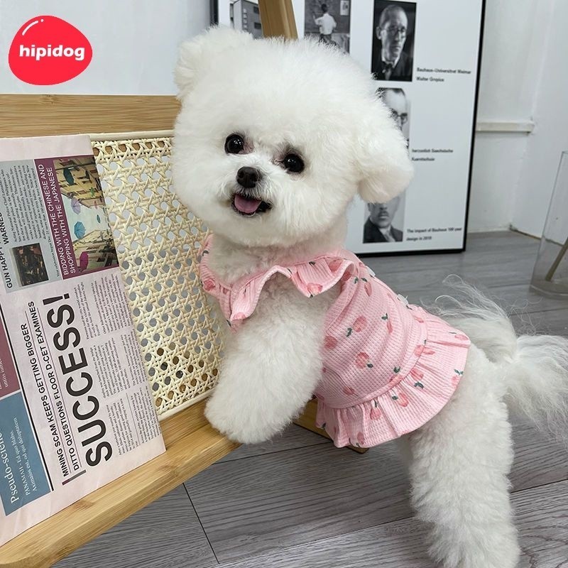 【Hipidog】ชุดเดรสกระโปรง แขนพีชน่ารัก สําหรับสัตว์เลี้ยง สุนัข แมว ไซซ์ S-XL