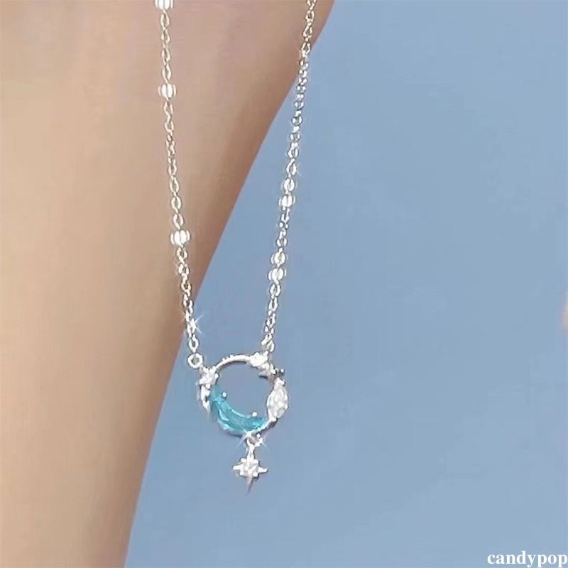 candypop Silver Star River Moon สร้อยคอหญิงหรูหรา Ins Niche Collarbone Chain เพื่อนของขวัญ