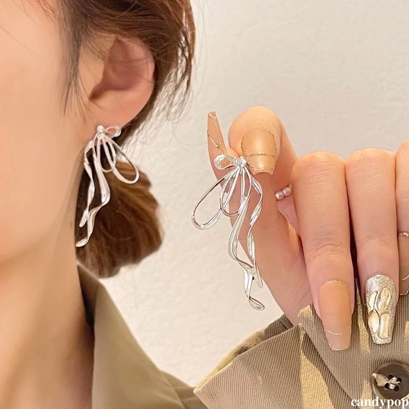 candypop Niche Ribbon Bow ต่างหูผู้หญิงหรูหรา High-end ต่างหู Ins Cool สไตล์ต่างหู