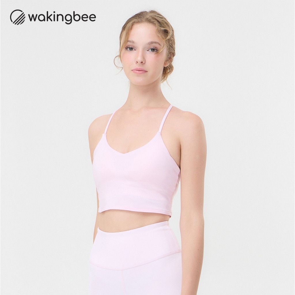 Wakingbee Serene Bra (Powder Pink) สปอร์ตบรา ทรงคร้อป พรางหุ่น สายหลังไขว้ ผ้านุ่ม ยืดหยุ่นดี แห้งไว ใส่สบาย มีฟองน้ำ