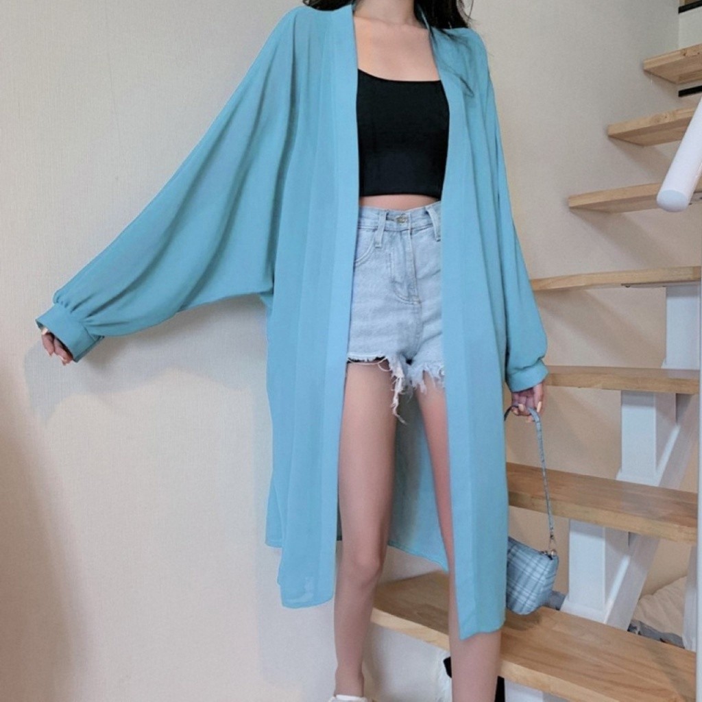 เสื้อคลุมทรงยาวผ้าชีฟอง 7 สี แขนยาวจั๊ม ทรงใหญ่ มีไซส์ แฟชั่น ฮิตล่าสุด ราคาถูก ใส่สบาย