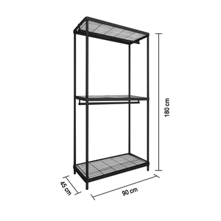 KASSA HOME ราวแขวนตั้งพื้น 2 ชั้น พร้อมชั้นวาง เหล็กพ่น รุ่น LINEAR-LN90-2-6 ขนาด 90 x 45 x 180 ซม.