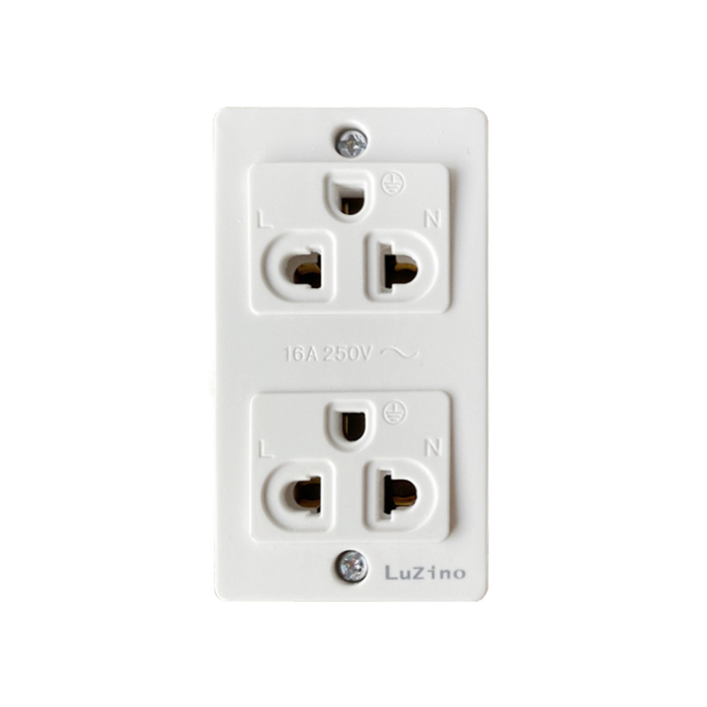 เต้ารับคู่ 3 ขาทองเหลือง 2 ช่อง LUZINO รุ่น AB-1632 สีขาว