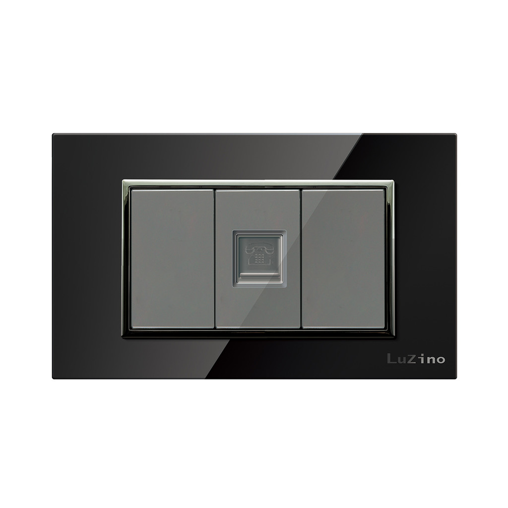 LUZINO เต้ารับโทรศัพท์ 8P 4C รุ่น Glass A85-E01-BK สีดำ - เงิน