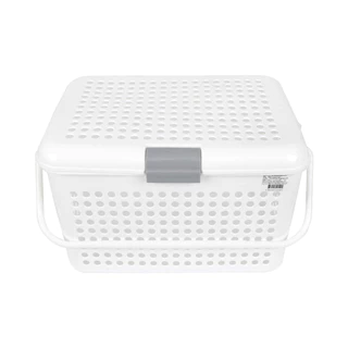 KASSA HOME ตะกร้าอเนกประสงค์ทรงเหลี่ยมพร้อมฝาปิดและหูหิ้ว Circle รุ่น SHC-2540 สีขาว