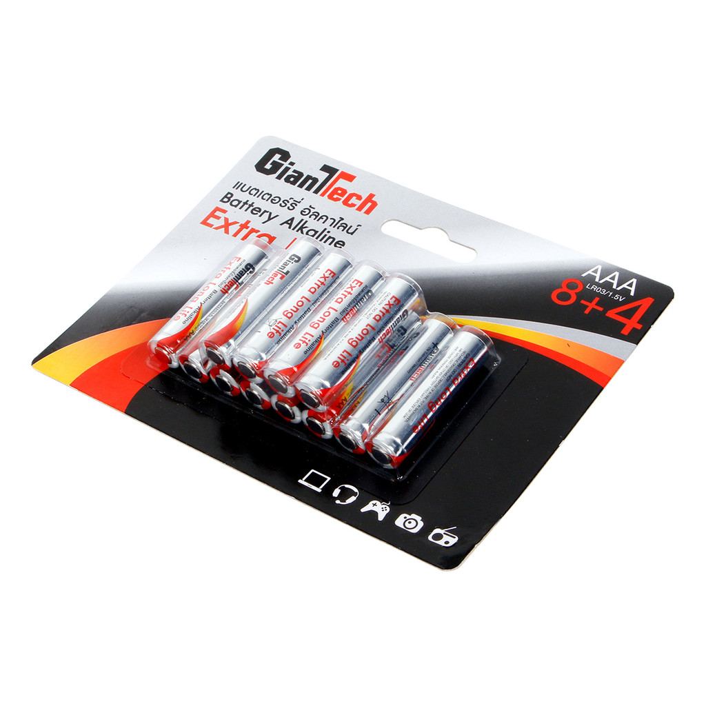 GIANTTECH ถ่านอัลคาไลน์ รุ่น LR03 AAA (แพ็ค 8 แถม 4 ก้อน)