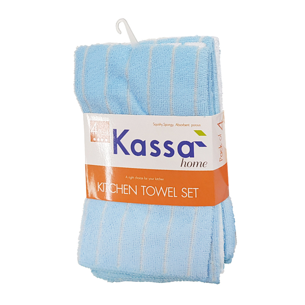 KASSA HOME ผ้าไมโครไฟเบอร์ ขนาด 41 x 48 ซม. (แพ็ค 4 ชิ้น) สีขาว – ฟ้า ราคา ถูกที่สุด ดีลบีเคเค