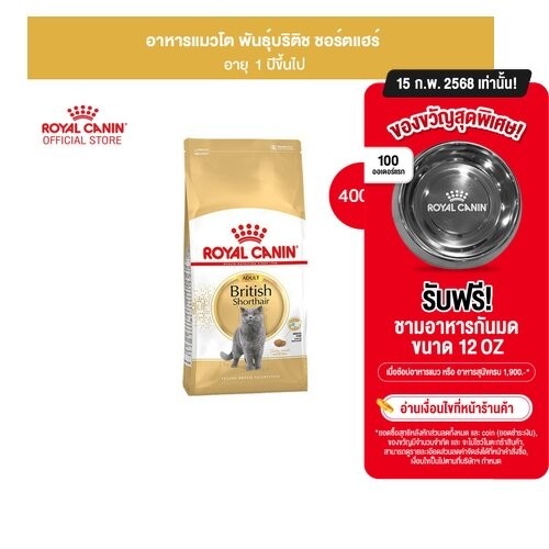 Royal Canin British Shorthair Adult400g อาหารเม็ดแมวโตพันธุ์บริติช ชอร์ทแฮร์อายุ12เดือนขึ้นไป(Dry Cat Food, โรยัล คานิน)