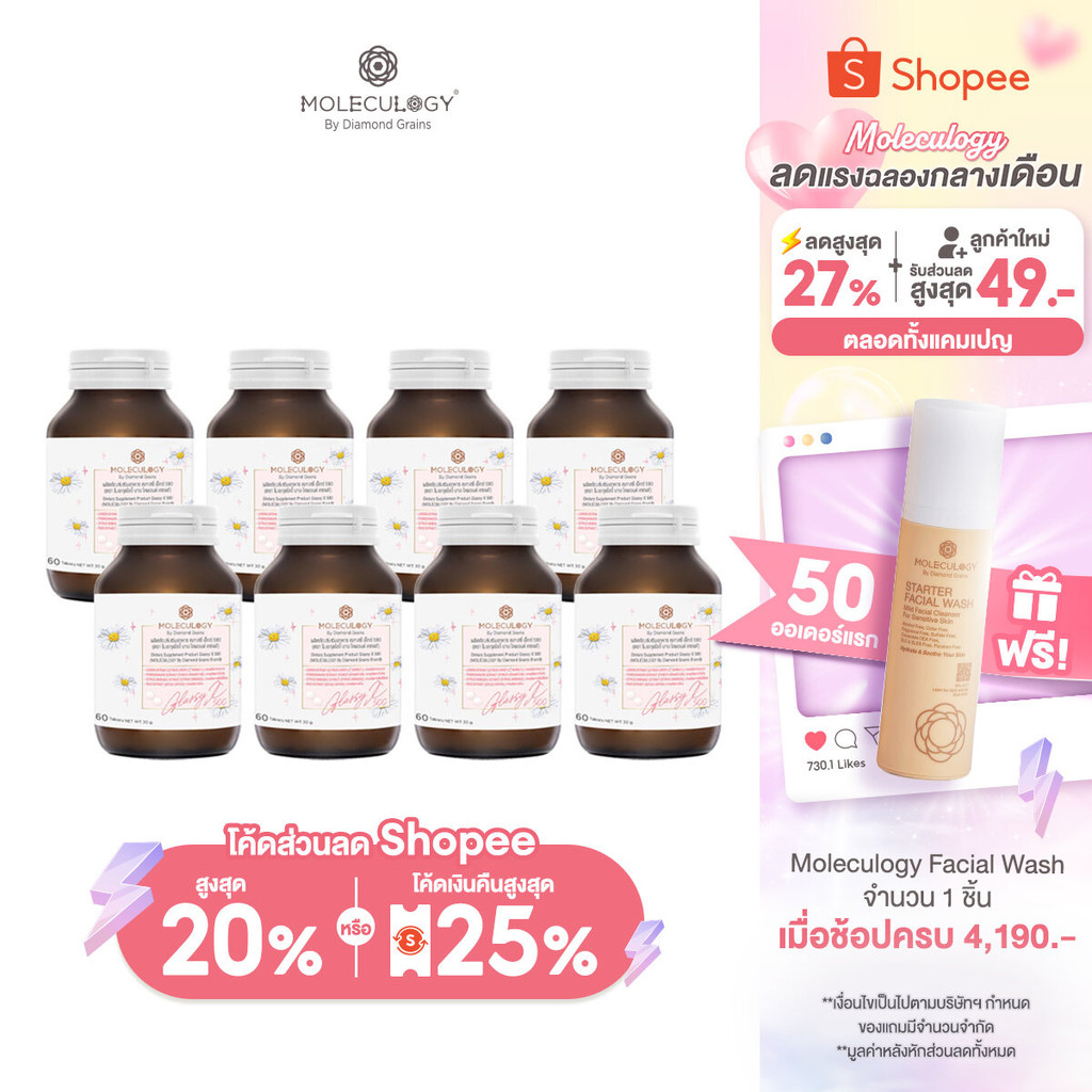 MOLECULOGY ( SET 8 ชิ้น ) GlassyX ผลิตภัณฑ์เสริมอาหาร กลาสซี่ เอ็กซ์ 500 8 กระปุก (60 เม็ด/กระปุก)