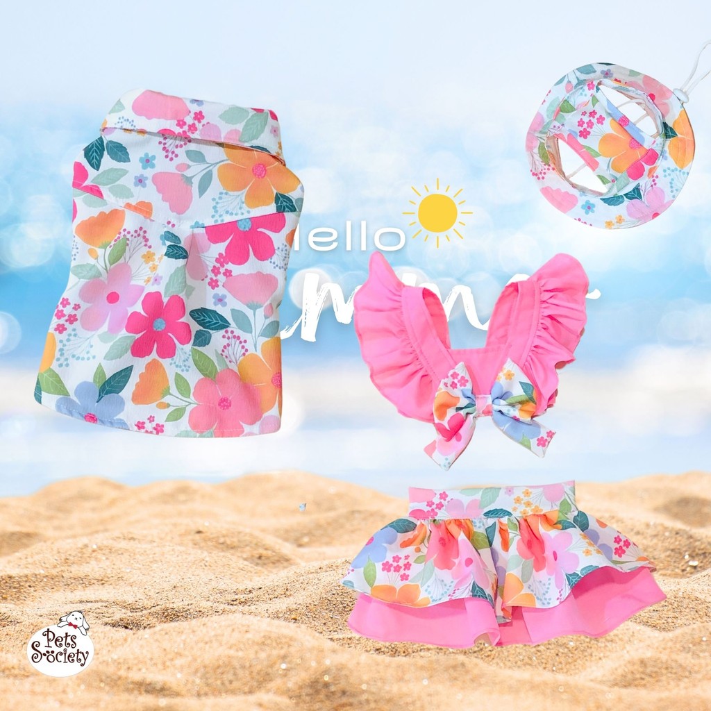 PetSociety เสื้อหมา แมว ชุดคู่ Summer บิกินี่ ฮาวาย ลายดอกไม้