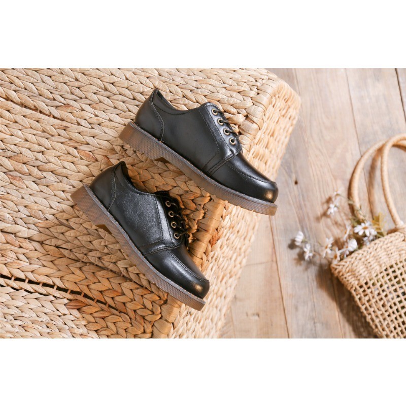 IELGY สีน้ําตาล Lace-up Oxford Lace-up บางรองเท้าหนังผู้หญิง 2025 Preppy Vintage พร้อมกระโปรง