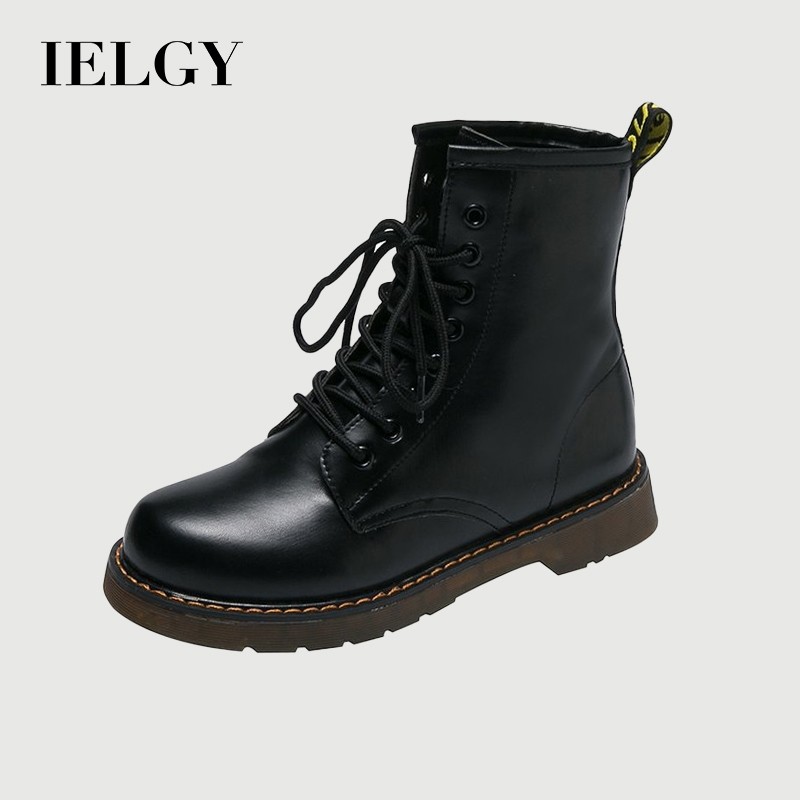 IELGY รองเท้ามาร์ตินแบนหญิงอังกฤษลมป่าหลอดสั้นลูกไม้รองเท้าข้อเท้า