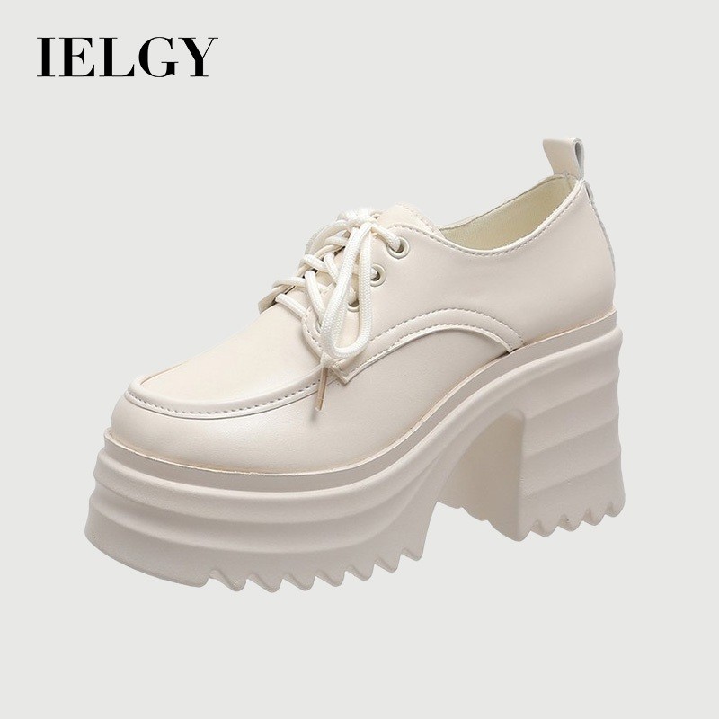 IELGY ผู้หญิงสไตล์อังกฤษด้านล่างหนาเพิ่มความสูงรองเท้าหนังขนาดเล็ก