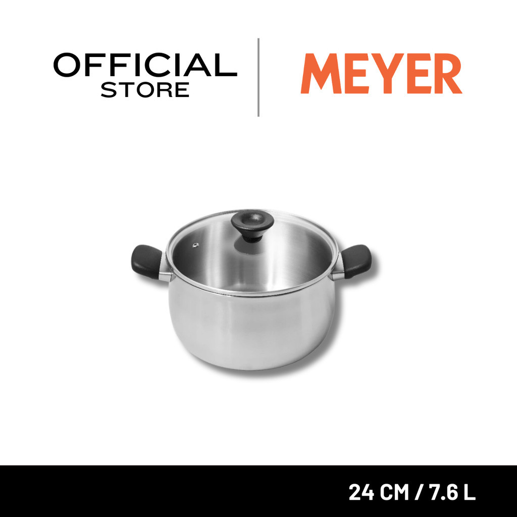 MEYER LUNA SS เครื่องครัวสเตนเลส สตีล หม้อสองหูขนาด 24 ซม./ 6.2 ลิตร พร้อมฝาแก้ว (71797-T)