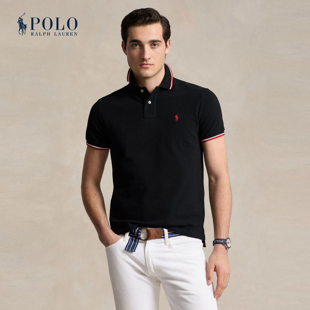 Polo Ralph Lauren เสื้อโปโลผู้ชาย Polo-Custom Slim Fit Mesh Polo Shirt รุ่น MNPOKNI1N821359 สีดำ