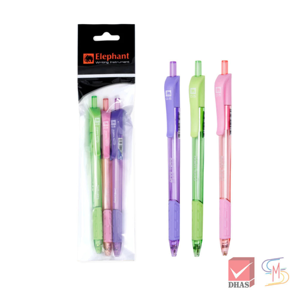 (แพ็ค 3) Elephant ตราช้าง ปากกา ปากกาลูกลื่น ดริฟท์ โทริโอะ 0.5 น้ำเงิน จำนวน 3 ด้าม/แพ็ค