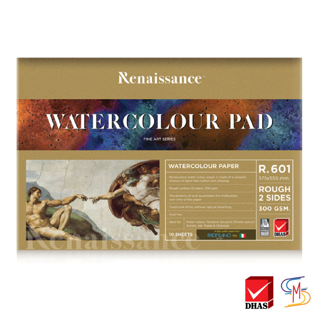 Renaissance สมุดวาดเขียน สีนํ้า ขนาด 15x22 นิ้ว ผิวหยาบ R601 จำนวน 1 เล่ม
