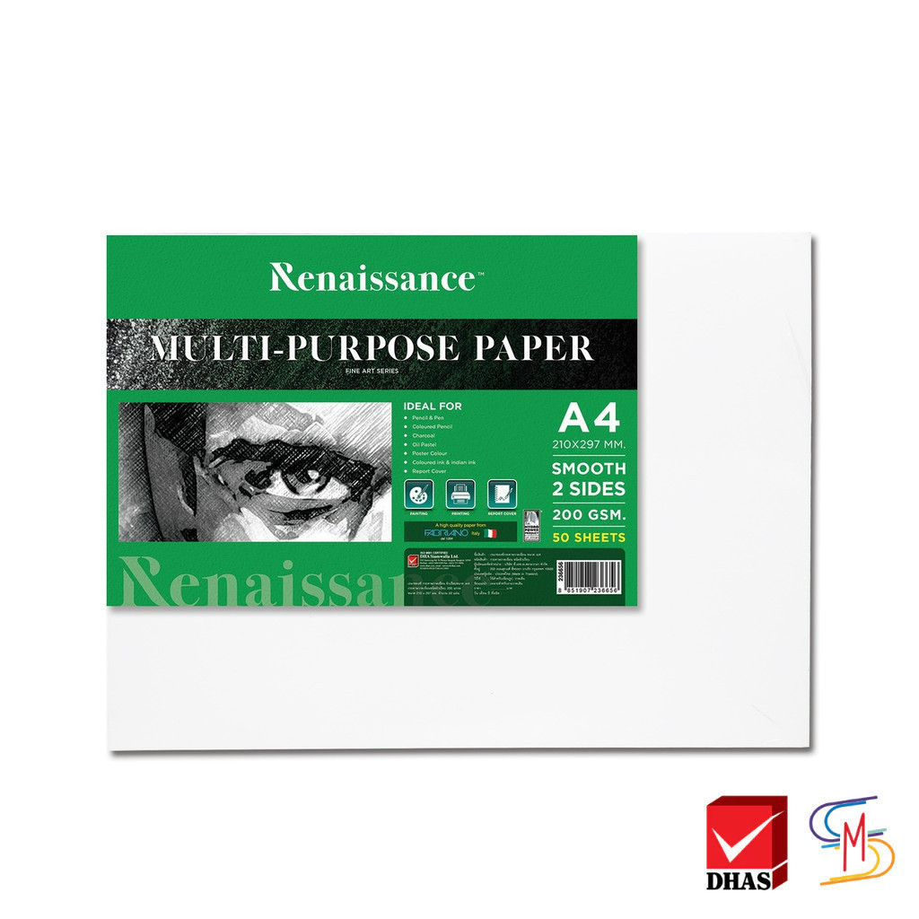 Renaissance กระดาษวาดเขียน ชนิดเรียบ ขนาด A4 200 แกรม 50 แผ่น