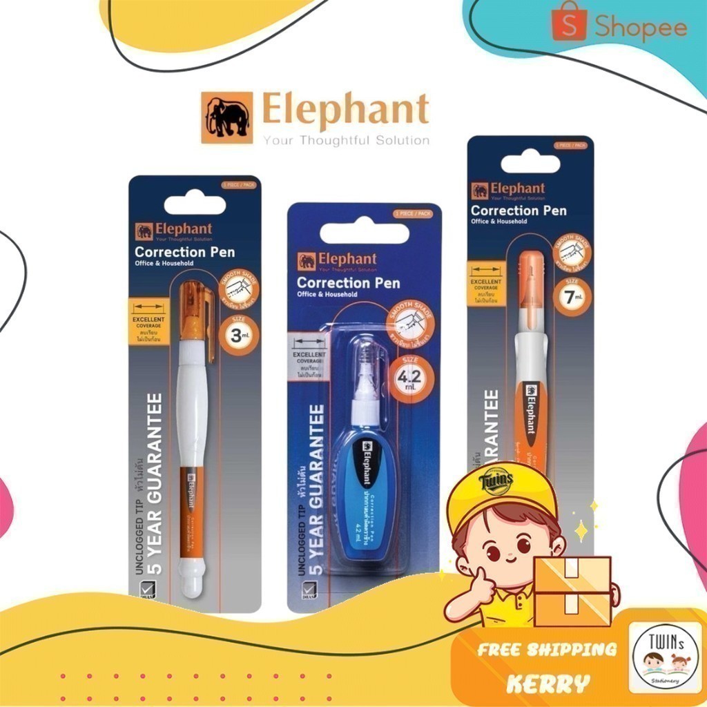 ปากกาลบคำผิด ตราช้าง Elephant ลิควิด น้ำยาลบคำผิด ขนาด 3 มล. / 4.2 มล. / 7 มล. Correction Pen