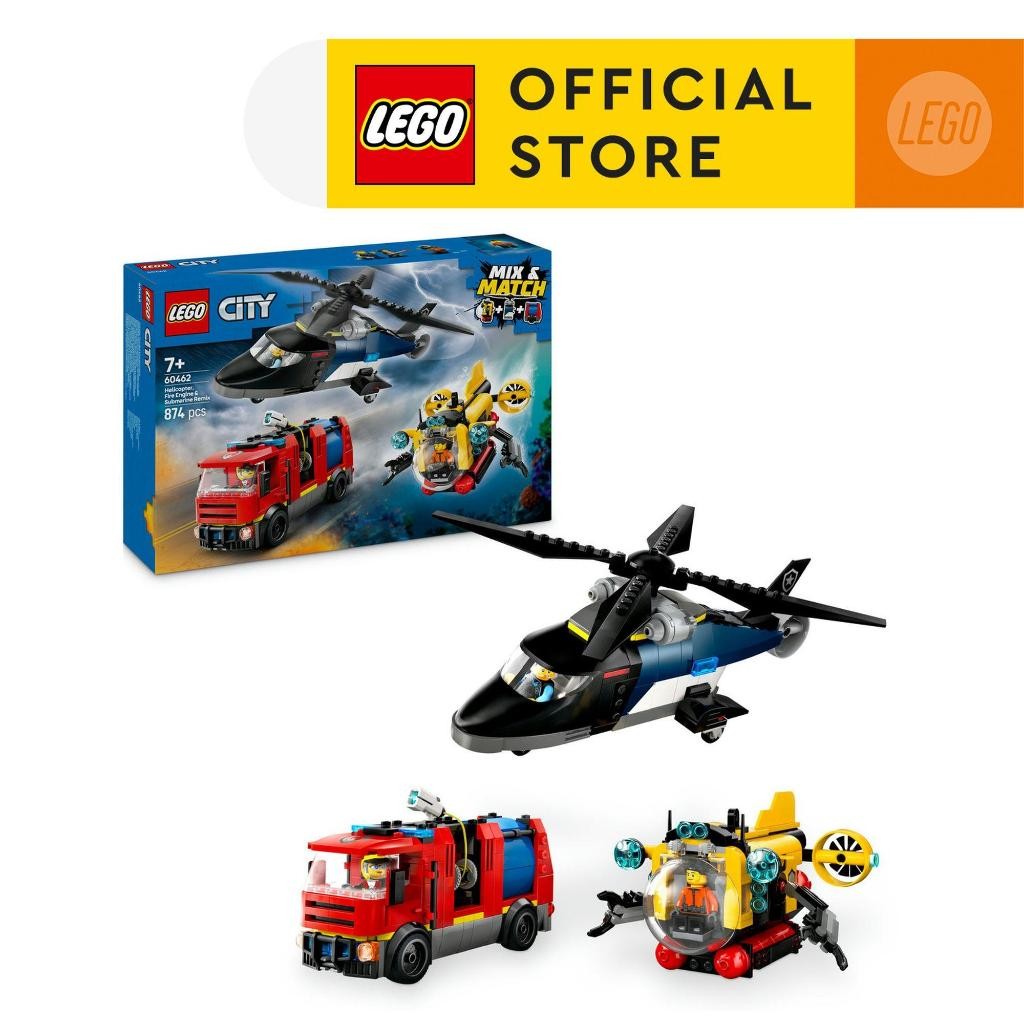 LEGO City 60462 Helicopter,  Fire Engine & Submarine Remix (874pcs.), Building Blocks, Kids Toy