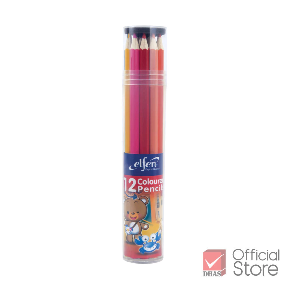 Elfen สีไม้ ดินสอสีไม้ แท่งยาว 12 สี จำนวน 1 กระบอก