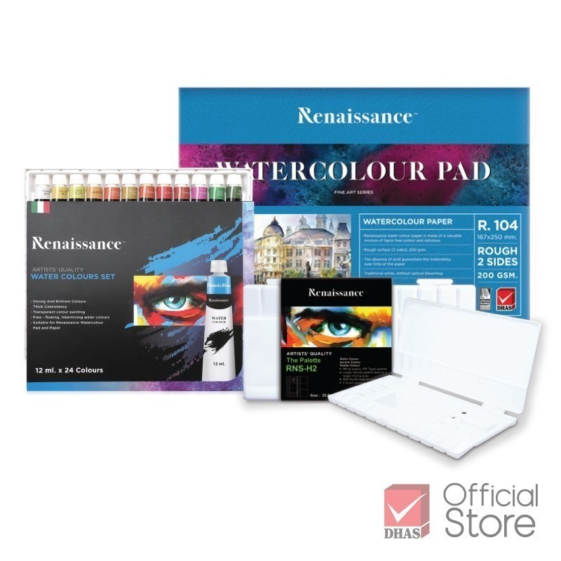 Renaissance ชุดสีน้ำ สีน้ำ 24 สี พร้อม สมุดระบายสี และ จานสี จำนวน 1 ชุด