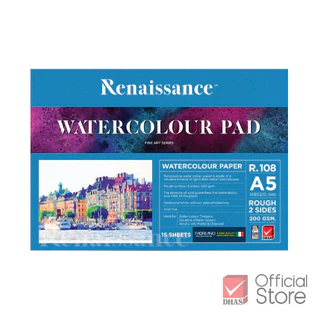 Renaissance สมุดวาดรูป สมุดวาดเขียนสีนํ้า 200 แกรม A5 ผิวหยาบ R-108 จำนวน 1 เล่ม