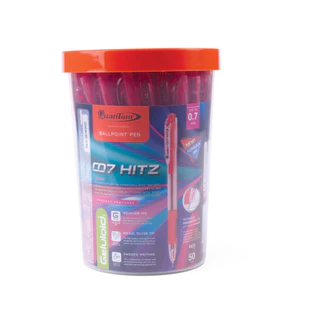 Quantum ปากกาลูกลื่น รุ่น 007 Hitz 0.7 มม. หมึกแดง (Low Viscosity) - กระปุก 50 ด้าม