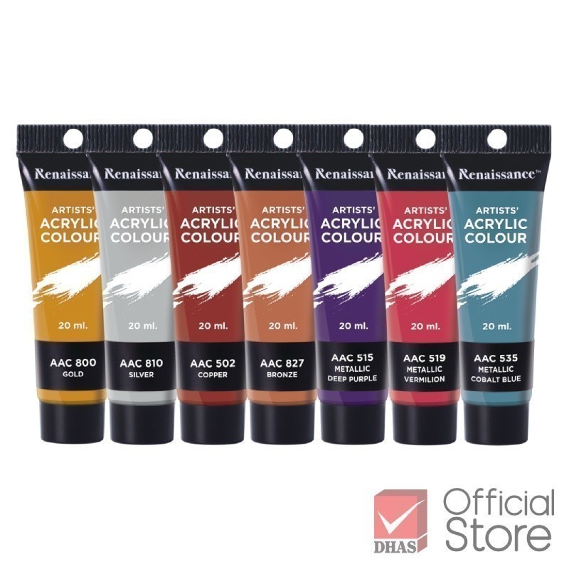 Renaissance สีอะคริลิค 20 มล. สีเมทัลลิก (Metallic) 7 เฉดสี จำนวน 1 หลอด