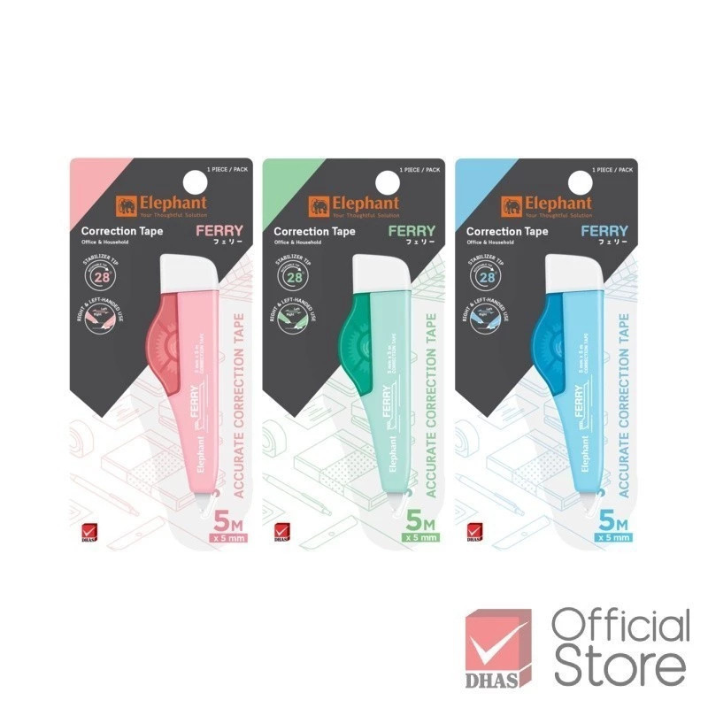 Elephant เทปลบคำผิด รุ่น เฟอร์รี่ 5 มม. x 5 ม. จำนวน 1 ชิ้น