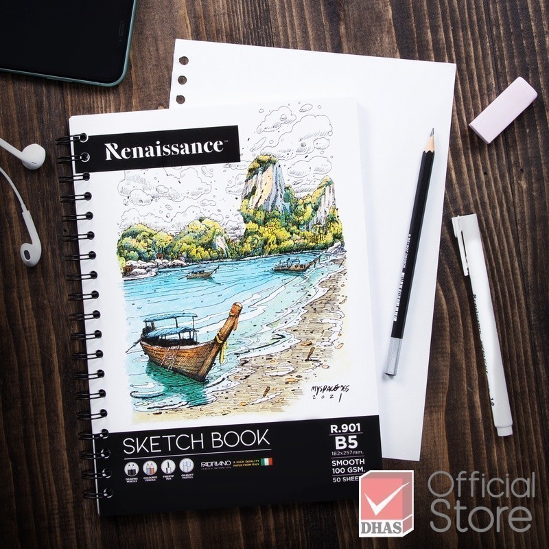 Renaissance สมุดวาดรูป สมุดสเก็ตซ์ R-901 B5 100G 50SH คละลายปก จำนวน 1 เล่ม - รูปที่ 2