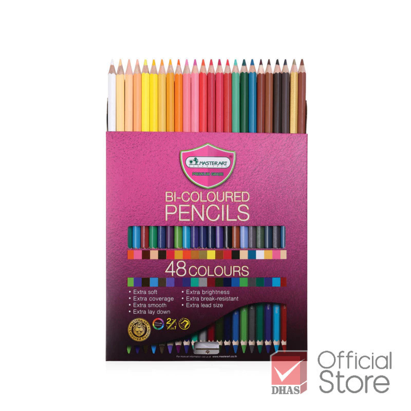 Master Art สีไม้ 2 หัว 48 สี รุ่นใหม่ (ไส้สีสด นุ่มลื่น) - 1 กล่อง
