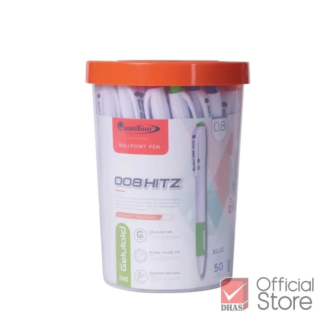 Quantum ปากกา ปากกาน้ำเงิน ปากกาโหล ปากกาลูกลื่น เจลโล่พลัส 008 Hitz น้ำเงิน 0.8 จำนวน 50 ด้าม