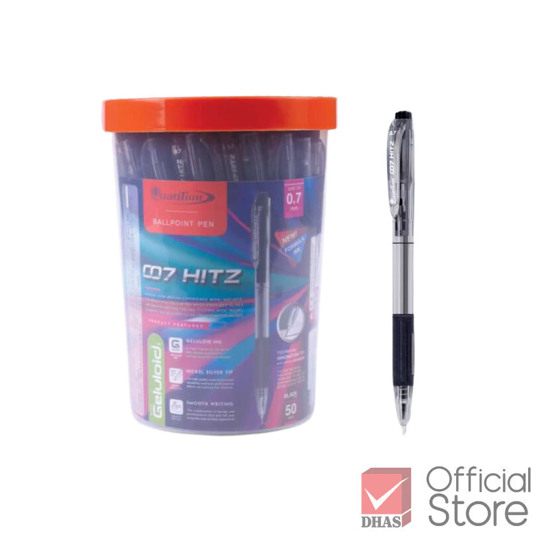 Quantum ปากกา ปากกาดำ ปากกาโหล ปากกาลูกลื่น 007 Hitz ดำ 0.7 จำนวน 50 ด้าม