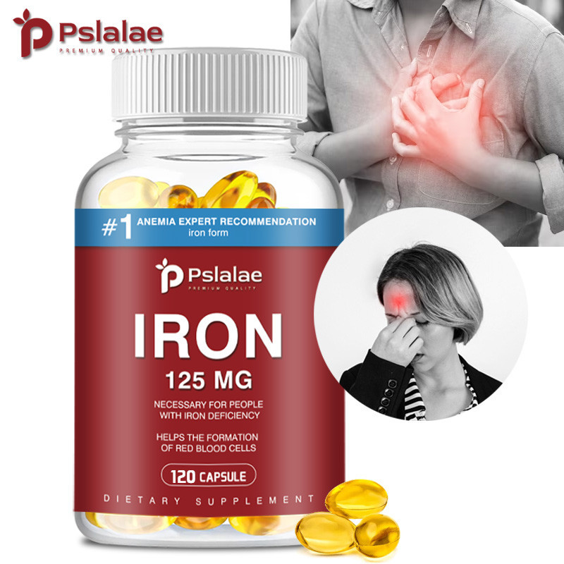 Pslalae High Potency Iron อาหารเสริมแคปซูล Ferrous Sulfate อ่อนโยนบนท้อง รองรับพลังงาน & การผลิตเซลล์เลือดแดง สูตรไม่ท้องผูก