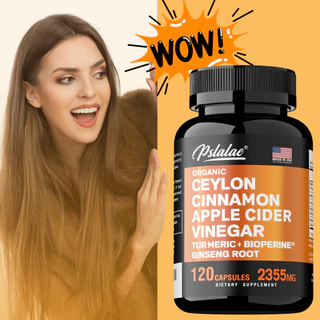 Pslalae Premium Ceylon Cinnamon & Apple Cider Vinegar Capsules พร้อมขมิ้นและโสม, รองรับน้ําตาลในเลือด, Metabolsm Booster, BioPerine® สําหรับการดูดซึมปราศจากกลูเตนที่ไม่ใช่จีเอ็มโอ