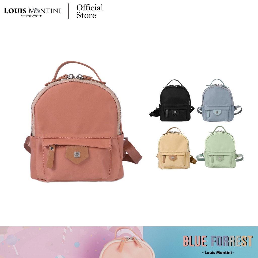 [ส่งด่วนฟรี] Louis Montini กระเป๋าสะพายหลังผ้าไนล่อนผสมหนังแท้ Women's Backpack BBP03